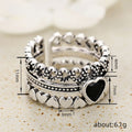 Silver Tone Black Heart Multi Band Ring Hollow Hearts view 4