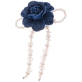 Denim Rose Flower Hair Clips Pearl Tassel Two Blues view 5