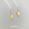 Gold Textured Oval Bean Drop Hook Earrings Matching Pair view 1