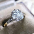 Two-Tone Gold Band Clear Oval Stone Prong Ring Sizes 6-10 view 2