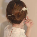 Gold Tone Fan Hair Stick With Pearl Like Chains And Leaf Drops view 3