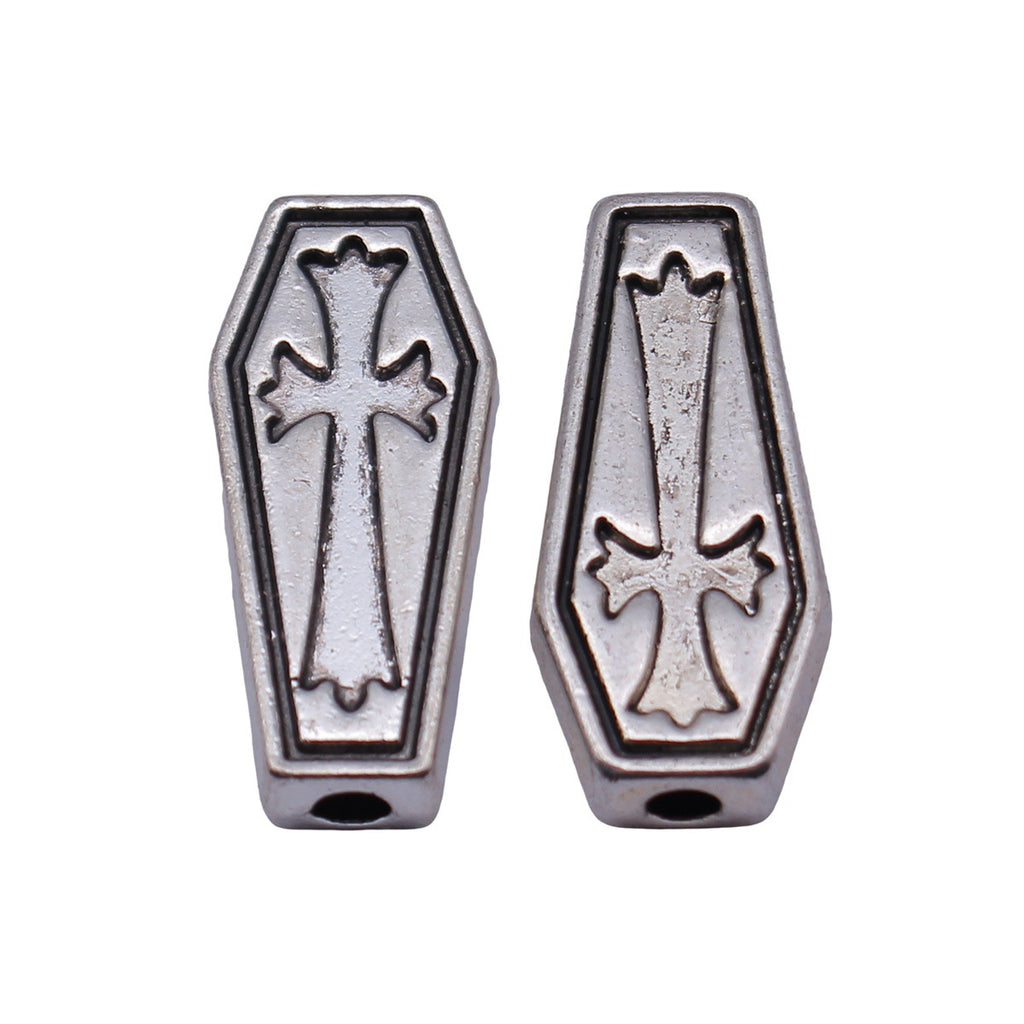 24x11x5mm 5g Antique Silver Zinc Alloy Cross Coffin Loose Metal Beads for Gothic Jewelry Making