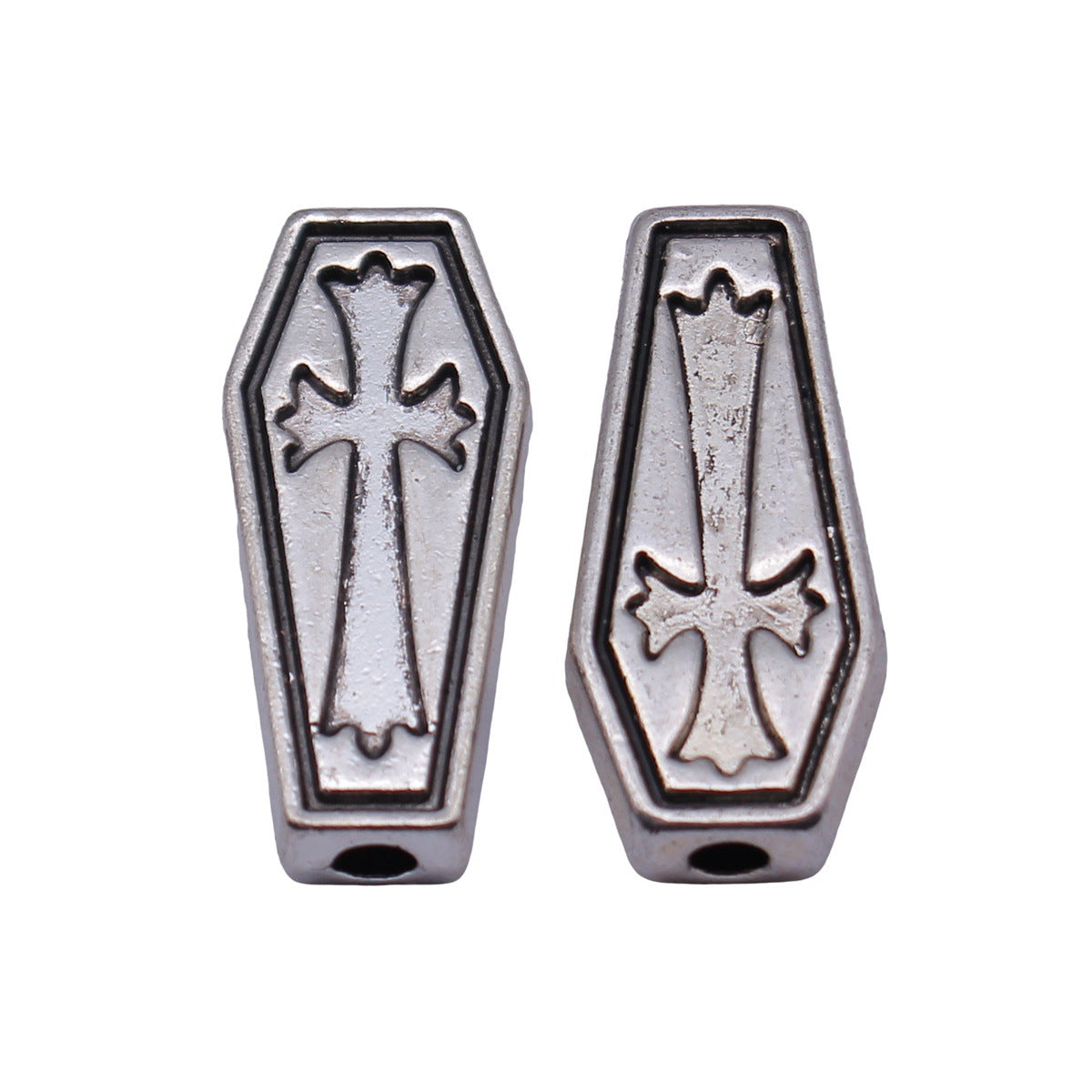 24x11x5mm 5g Antique Silver Zinc Alloy Cross Coffin Loose Metal Beads for Gothic Jewelry Making