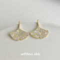 Gold Tone Clear Stone Pave Ginkgo Leaf Drop Earrings For Women view 3