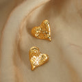 Textured Heart Stud Earrings Wrinkled Metal Gold Or Silver view 3