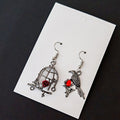 Asymmetrical Raven and Rose Birdcage Drop Earrings in Blackened Metal view 5