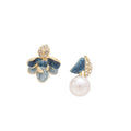 Blue Enamel Flower Stud Earrings With Pearl Drops Statement Pair view 5