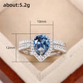 Blue Pear Halo Crystal Ring Set White Gold Tone Sizes 6-10 view 5