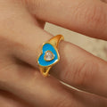 Gold Heart Enamel Open Rings With Center Zircon Stone view 3