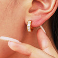 Square Zirconia Gold Huggie Hoop Earrings Stainless Steel Pair view 4