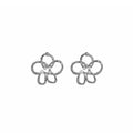 Silver Hammered Open Flower Stud Earrings Pearl Center view 5