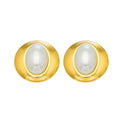 Gold Oval Wide Bezel White Pearl Look Stud Earrings view 5