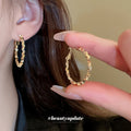 Textured Hoop Earrings in Gold and Silver Tones with Polished Metal Accents view 3