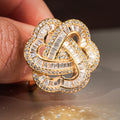 Gold Three-Petal Heart Knot Clear Stone Ring Sizes 6-10 view 1