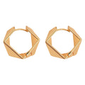 Square Geometric Faceted Metal Huggie Hoop Earrings Two Tones view 5