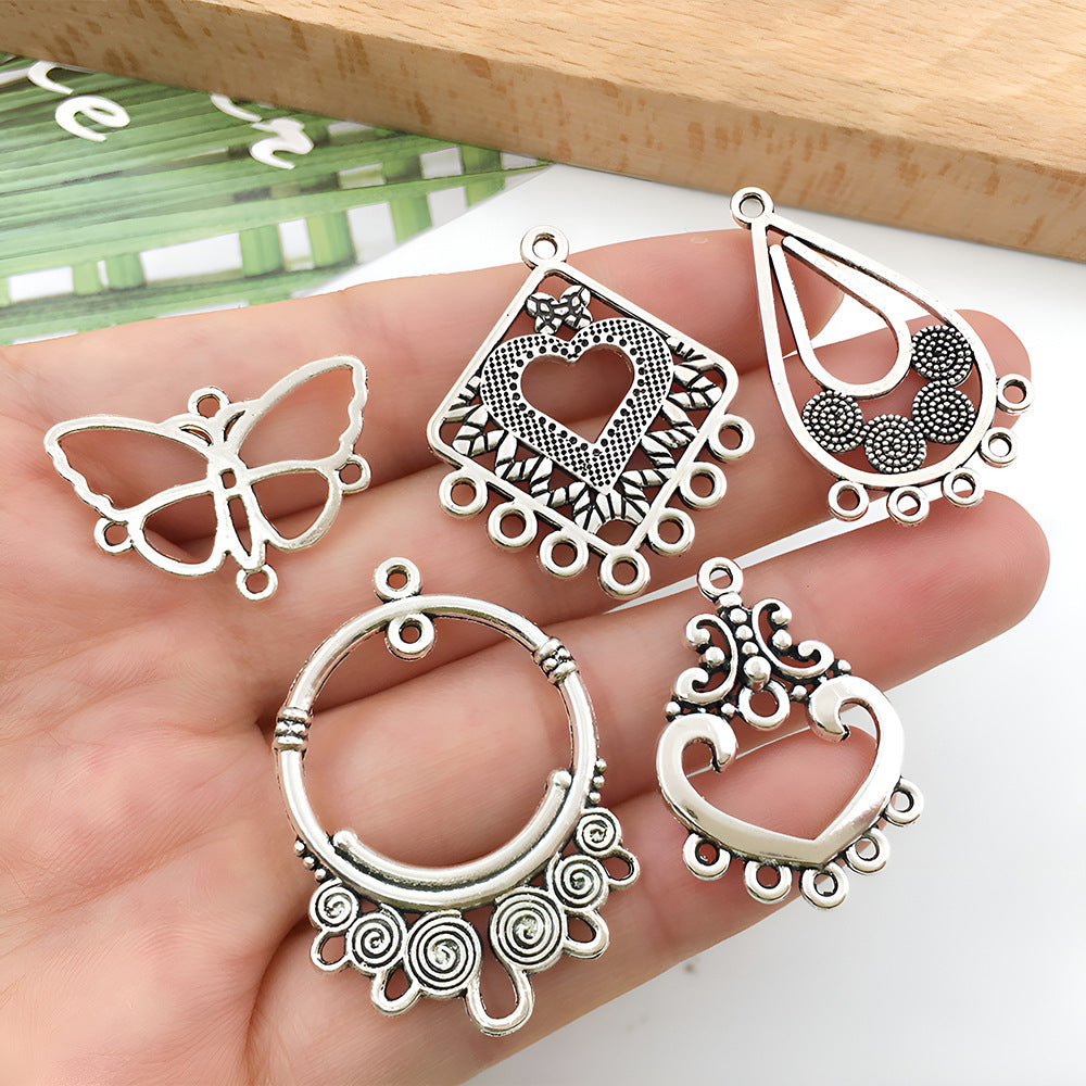Vintage Zinc Alloy Teardrop Heart Flower Multi Hole Earring Connector Charms for DIY Jewelry