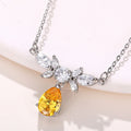 Silver Tone Yellow Pear Drop Pendant Necklace Clear Wing Accents view 2