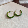 Glossy Green Curved Hoop Stud Earrings with Rounded Profile view 4