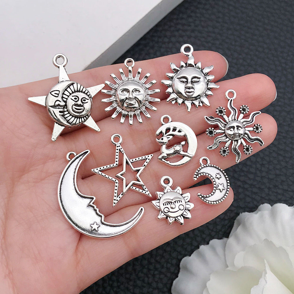Antique Silver Zinc Alloy Sun Star Moon Charm Pendant for Bracelet Necklace DIY