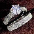 Silver Tone Round Stone Three Band Ring Set with Clear Stone Accents view 1