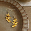 Gold Tone Layered Ginkgo Leaf Cluster Hook Earrings view 3