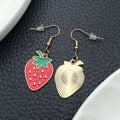 Glossy Red Strawberry Metal Hook Dangle Earring Pair view 4