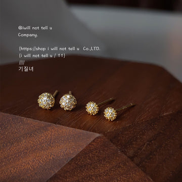 Gold Mini Pave Crystal Ball Stud Earrings Two Sizes