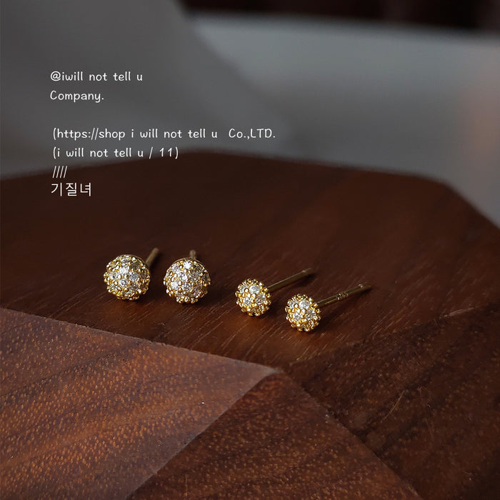Gold Mini Pave Crystal Ball Stud Earrings Two Sizes