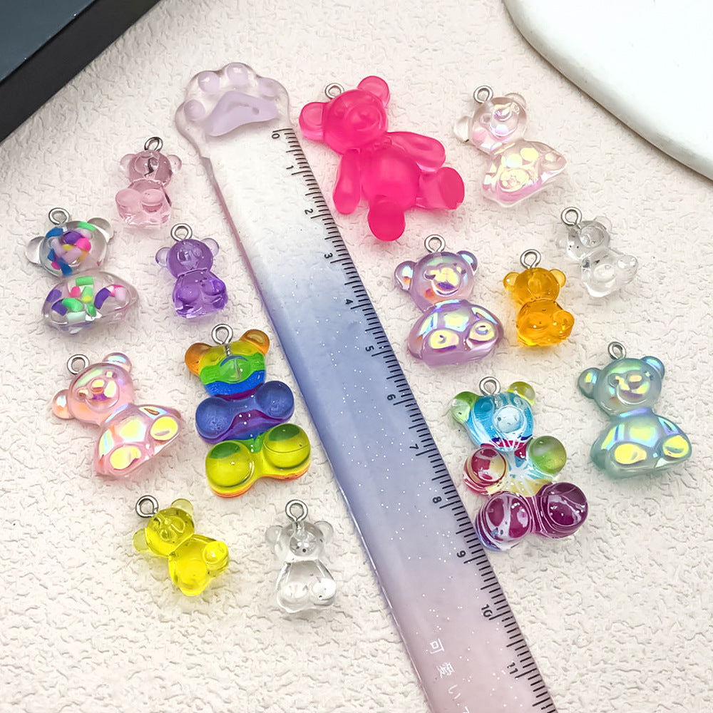 Colorful Iridescent Acrylic Bear Charm Pendant for Bag Keychain Jewelry DIY