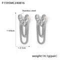 Hammered Heart Stud Earrings Chain Tassel Gold and Steel view 6