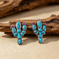 Turquoise-Color Cactus And Red Flower Dangle Earrings view 3