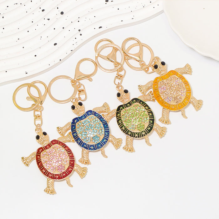 Gold Rhinestone Turtle Keychain Enamel Shell Bag Charm