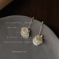 Gold Tone Long Bar Pearl And Translucent Disc Cluster Stud Earrings view 4