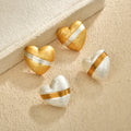 Brushed Heart Stud Earrings with Contrasting Wire Bands view 2