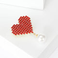 Red Crystal Pixel Heart Brooch with Pearl Drop for Jackets and Scarves view 2