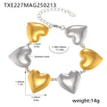 Bold Puffy Heart Link Necklace And Bracelet Gold Steel Two Tone view 9