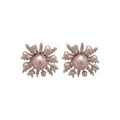 Pink Bead Firework Halo Stud Earrings in Silver Tone view 5