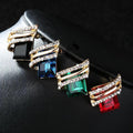 Gold Geometric Wing Square Crystal Stud Earrings Alloy view 3