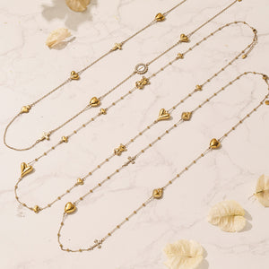 Gold Stainless Steel Heart Bear Cross Long Layered Charm Necklace