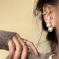 Graduated Pearl Cluster Curved Statement Stud Earrings view 3
