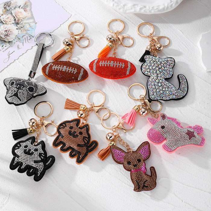 Rhinestone Animal Football Keychains Tassel 9 Styles