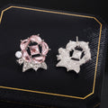 Pink Crystal Rose Flower Stud Earrings with Pearl Accents view 3