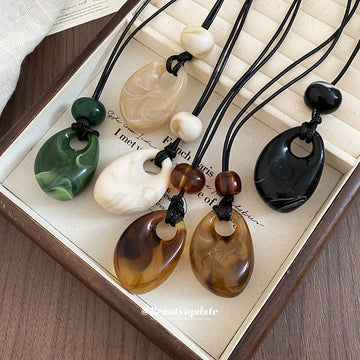 Translucent Teardrop Pendant Cord Necklaces in Three Colors