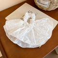 White Eyelet Embroidered Fabric Oversized Bow Ponytail Scrunchie view 6