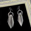 Geometric Circle Crystal Metal Fringe Tassel Drop Earrings view 3