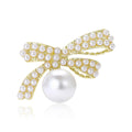 Pearl Bow Brooch In Gold And Silver Tones With Pearl Drop view 1