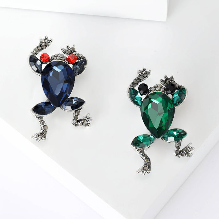 Crystal Frog Brooch With Raised Legs for Jackets Scarves and Lapels
