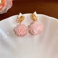 Pink Rose Butterfly Stud Earrings Coral Bead Rose Necklace Two Styles view 6