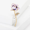 Enamel Flower Stem Brooch With Pearl in Purple or Yellow view 4