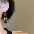 Gold Red Black Pearl And Tiger Eye Loop Earrings Statement Jewelry view 4